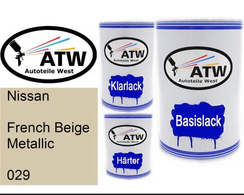 Nissan, French Beige Metallic, 029: 500ml Lackdose + 500ml Klarlack + 250ml Härter - Set, von ATW Autoteile West.